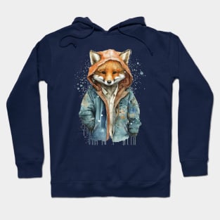 Fox watercolor wearing jacket Hoodie